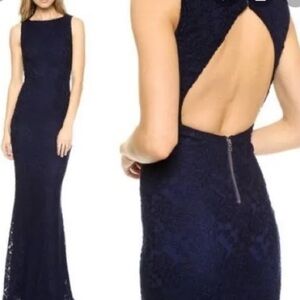 ALICE + OLIVIA NWT Beaded Sachi Open Back Ballgown Blue Black Lace Size 0